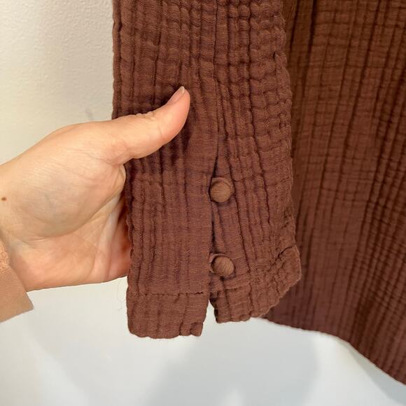 Zara Cotton Blend Oversized Top Size XS Brown Textured Gauze Relaxed Fit - Picture 4 of 8